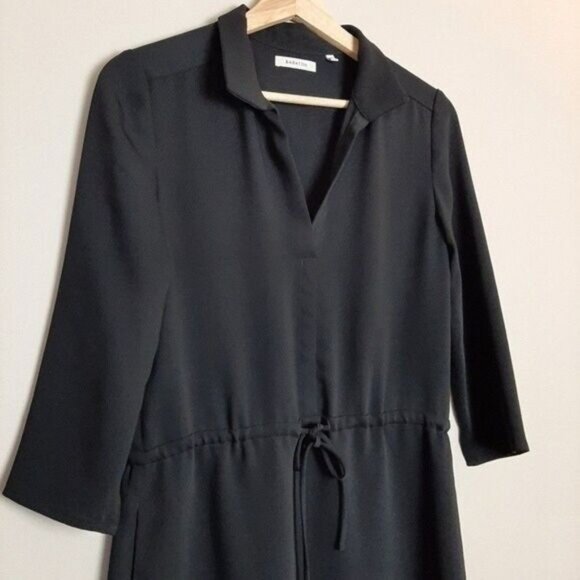 BABATON / Aritzia Shirt Dress Long Sleeve Waist Drawstring Black Sz XS Flawed - Picture 6 of 16